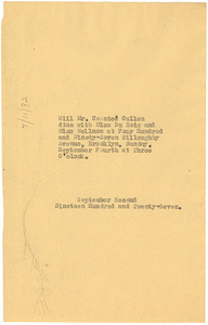 Invitation to Countee Cullen