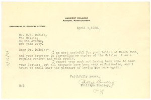 Letter from Phillips Bradley to W. E. B. Du Bois