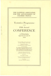 National Association for the Advancement of Colored People tentative programme of the Fifth Annual Conference