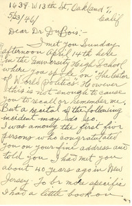 Letter from Samuel Barrett to W. E. B. Du Bois