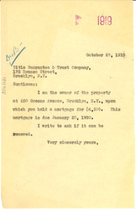 Letter from W. E. B. Du Bois to Title Guarantee and Trust company