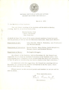 Circular letter from National Institute of Arts and Letters to W. E. B. Du Bois