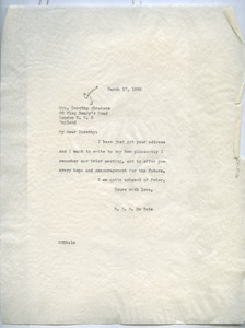 Letter from W. E. B. Du Bois to Dorothy Abrahams