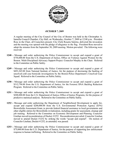 City Council meeting minutes, October 7, 2009