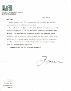 Correspondence from Lauren to Lou Sullivan (April 4, 1990)