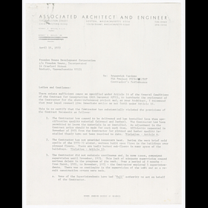 Letter from Henry C. Boles to contractor's performance at Brunswick Gardens