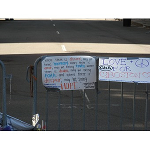 Signs at Newbury St. Memorial