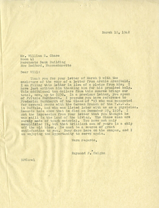 Letter from Raymond Kaighn to William Chase (March 12, 1942)