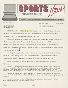 Springfield College News Release (January 19, 1988)
