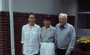 Murlyn Bennett Dickerman Oral History. 1. Left to right: Amy K. Smith (Class of 1997), Mei Hsi Lin (Mei Hsi Shiue) Dickerman (spouse of M.B.D.), Murlyn Bennett Dickerman, photo taken in front of Dickerman residence 59 Lake Street, Cooperstown, NY.