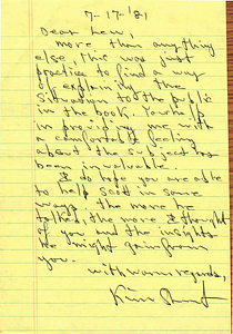 Correspondence from Kim Stuart to Lou Sullivan (July 17, 1981)