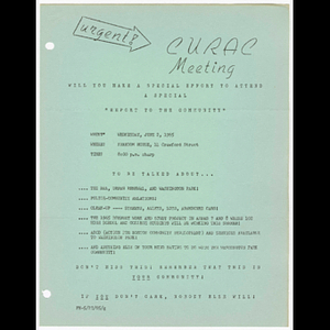 Flier for CURAC meeting on June 2, 1965