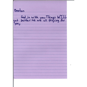 Letter of sympathy from a youth student at a camp in Guam