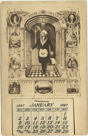 Postcard with Washington as a Freemason 1927 calendar