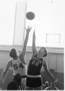 Suffolk University men's basketball game tip-off, circa 1950s-1960s