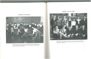 Student Government and Suffolk Journal staff group photographs from the 1966 issue of Suffolk University's Beacon yearbook