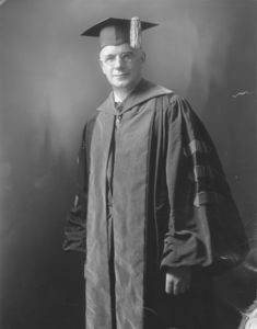 Suffolk University President Gleason L. Archer (1906-1948) in academic regalia