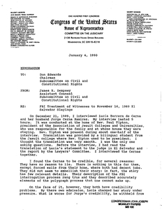 Memorandum to Don Edwards from James X. Dempsey regarding FBI's treatment of witnesses during the Jesuit murders investigation