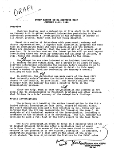 Draft of the staff report regarding the El Salvador trip, 8-10 January 1990