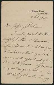Letter, February 4, 1905, Arthur Lynch to James Jeffrey Roche