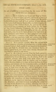 1807 Chap. 0067. An act establishing a corporation, by the name of The Social Insurance Company.