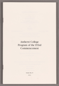 Amherst College Commencement program, 2014 May 25