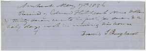 Edward Hitchcock receipt of payment to Franlis? Burghardt, 1856 May 17