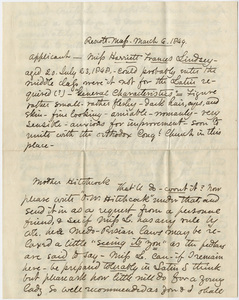 George Harrison Newhall letter to Orra White Hitchcock, 1849 March 6