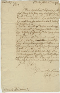 Jeffery Amherst letter to Colonel John Bradstreet, 1761 October 4