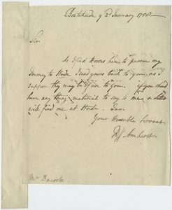 Jeffery Amherst letter to Mr. Da Costa, 1758 January 2