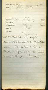 Tewksbury Almshouse Intake Record: Bell, John