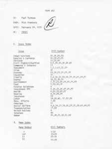 Memo #51 to Paul Tsongas from Rich Arenberg regarding INDEX: Issues and Memos