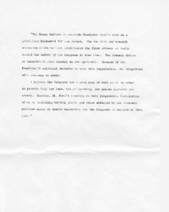 Statement on House failure to override President Ford's veto on tax bill