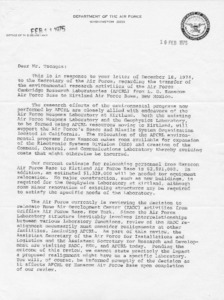 Letter from Brigadier General Robert Tanguy to Paul Tsongas