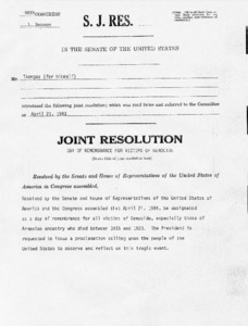 Introduction of Joint Resolution, Day of Remembrance for Victims of Genocide