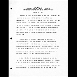 Testimony of Attorney General James M. Shannon before the Committee on State Administration