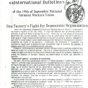International Bulletin of the 19th of September National Garment Workers' Union