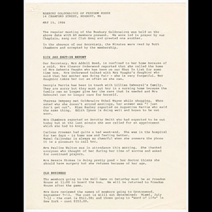 Minutes of Goldenaires meeting held May 15, 1986