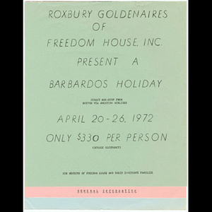 Information packet about Roxbury Goldenaires Barbados holiday