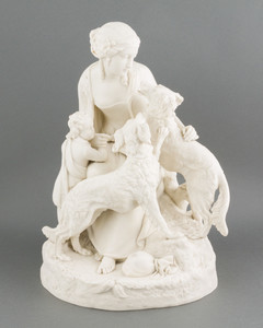 Sculpture of woman with dogs