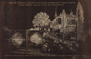 Bridge, Mermaid Tavern & Bankside Approach to Globe Theatre, Shakespeare Village in the Boston Fens, 1916