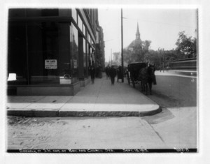 Sidewalk at southwest corner of Boylston and Church Streets, Boston, Mass., September 15, 1913