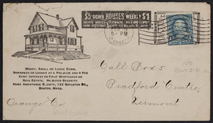 Envelope for the Home Assistance Society, mortgages, 122 Boyslton Street, Boston, Mass., dated February 1897