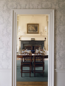 Dining room through doorway, Marrett House, Standish, Maine