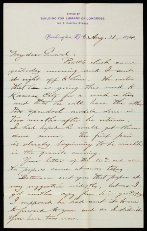 Bernard R. Green to Thomas Lincoln Casey, August 11, 1894