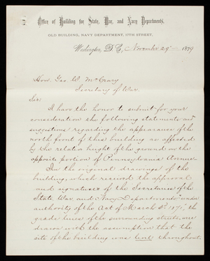 Thomas Lincoln Casey to George W. McCrary, November 29, 1879