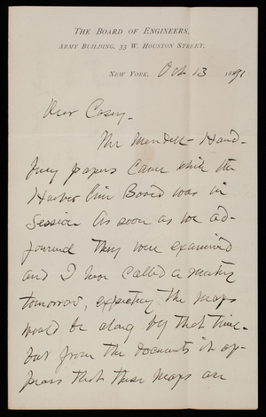 Henry L. Abbot to Thomas Lincoln Casey, October 13, 1891
