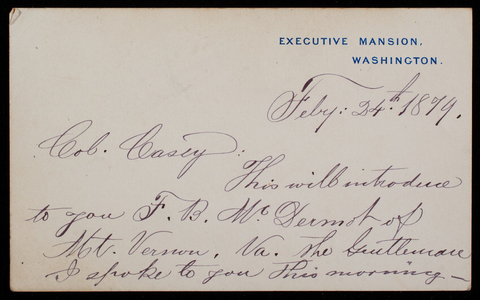 [Unknown] to Thomas Lincoln Casey, February 24, 1879