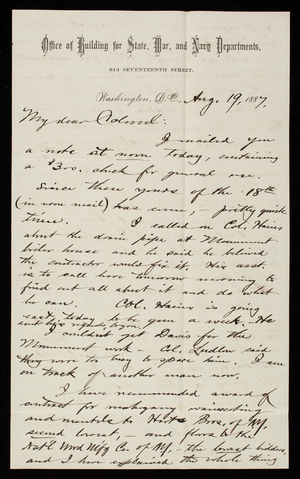 Bernard R. Green to Thomas Lincoln Casey, August 19, 1887 (2)