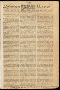 The Massachusetts Gazette, and the Boston Post-Boy and Advertiser, 14 October 1771